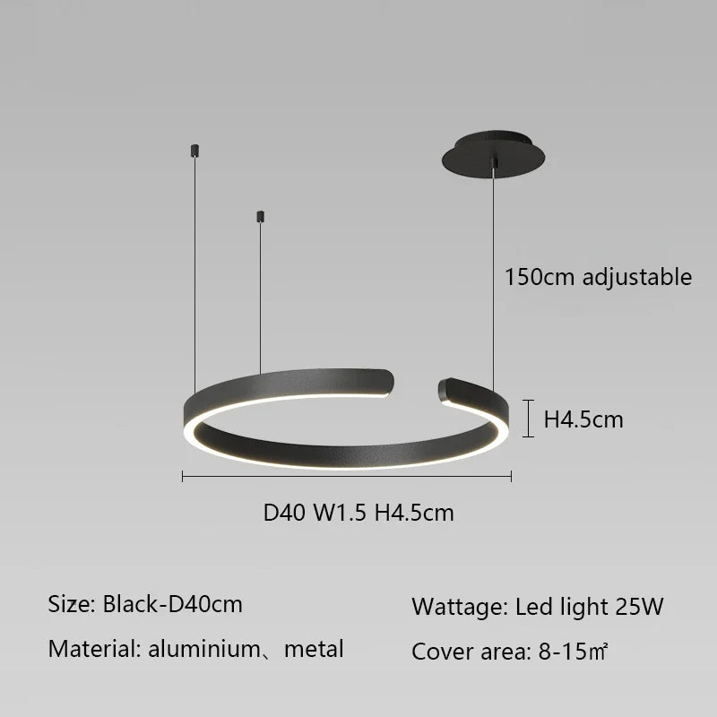 Modern Ring LED Pendant Light in Black or White