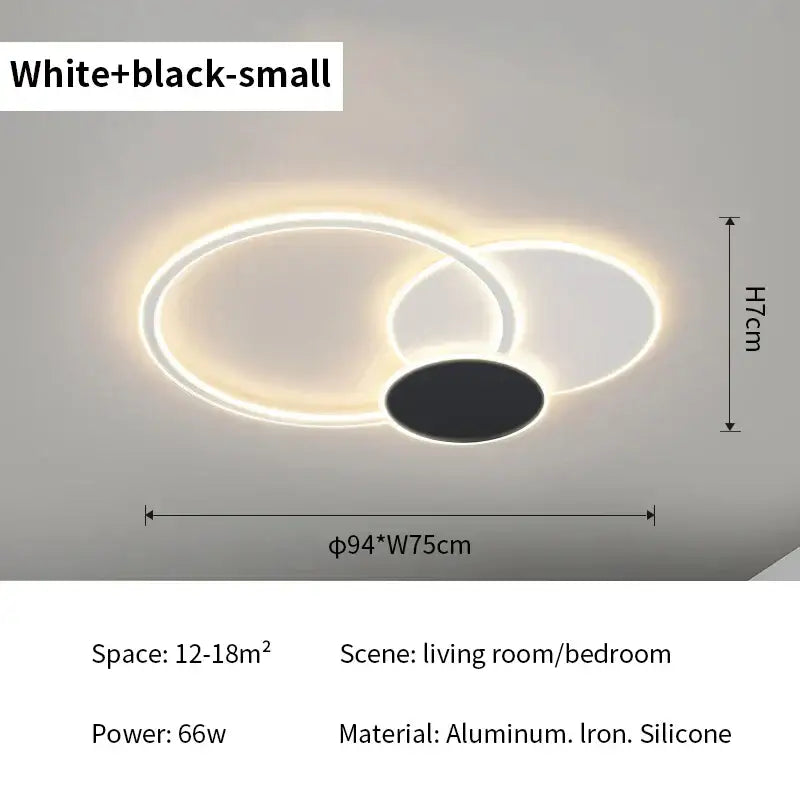 Modern ring led white ceiling light with remote control featuring black and white aluminum iron silicone rings for living room decorbites led white