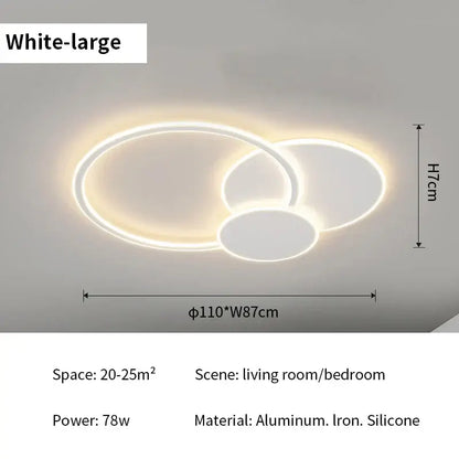 Modern ring led white ceiling light with remote control featuring two interlocking aluminum and iron rings for living room decorbites led white