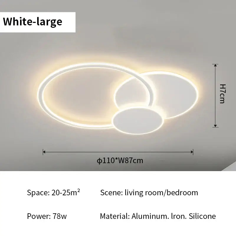 Modern ring led white ceiling light with remote control featuring two interlocking aluminum and iron rings for living room decorbites led white