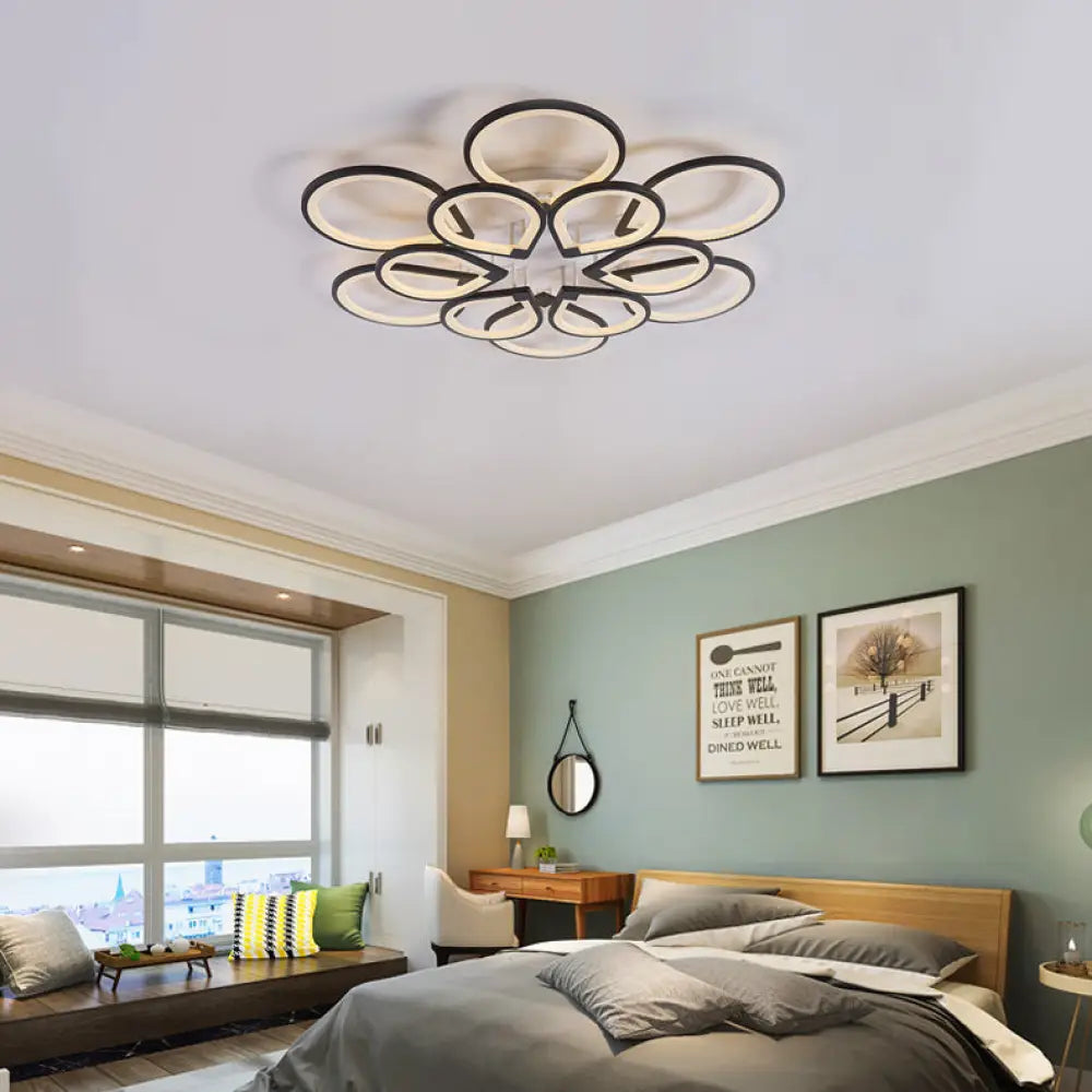 DecorBites™ DecorBites™ Modern Ring Petal LED Ceiling Light in Black - Neutral/Warm/White for Living Room