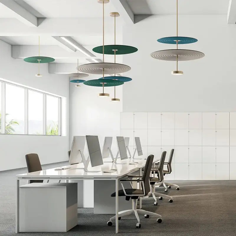 Modern ripple cotton round pendant lights with teal and gray shades and gold-toned fixtures for living room decorbites decor