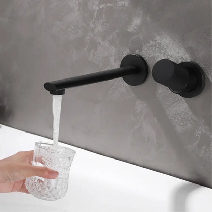 Modern rose gold aitana wall-mounted bathroom faucet with black matte finish knob and high-quality ceramic valve core