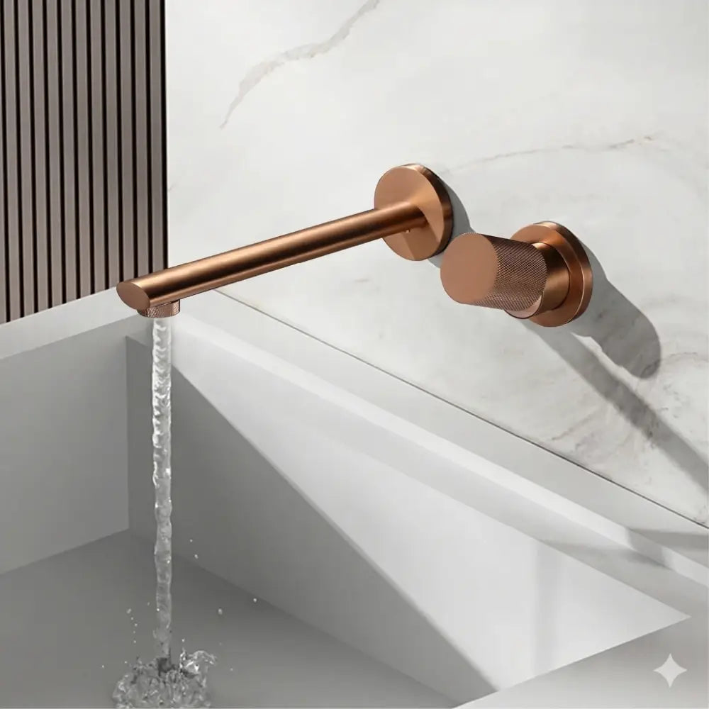 Modern rose gold aitana wall-mounted bathroom faucet with copper finish high-quality ceramic valve and textured knob