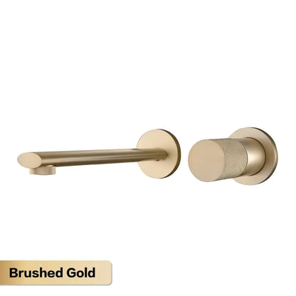 Modern rose gold aitana wall-mounted bathroom faucet with brushed gold finish and high-quality ceramic valve core knob