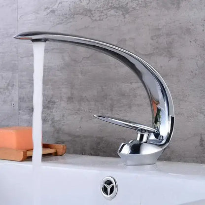 Modern rose gold and black brass decorbites basin faucet with chrome finished arc-shaped spout and single lever handle