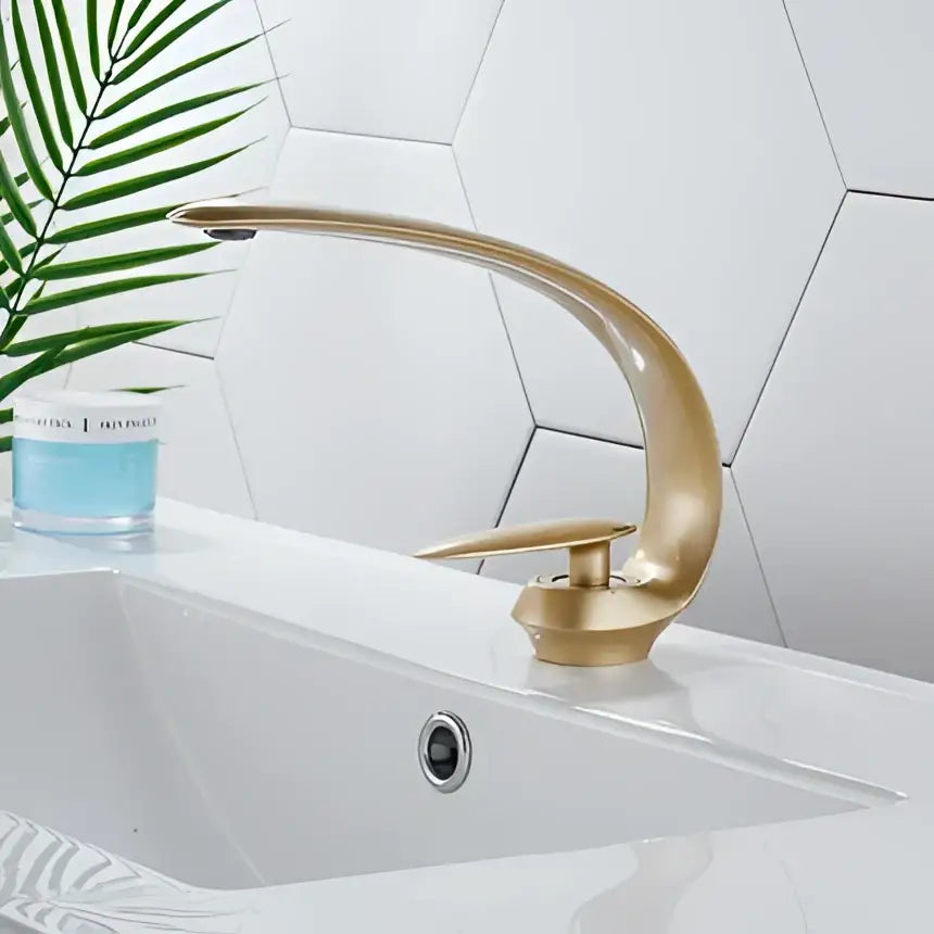 Modern rose gold and black brass decorbites basin faucet with sleek curved design for bathroom mixer tap use