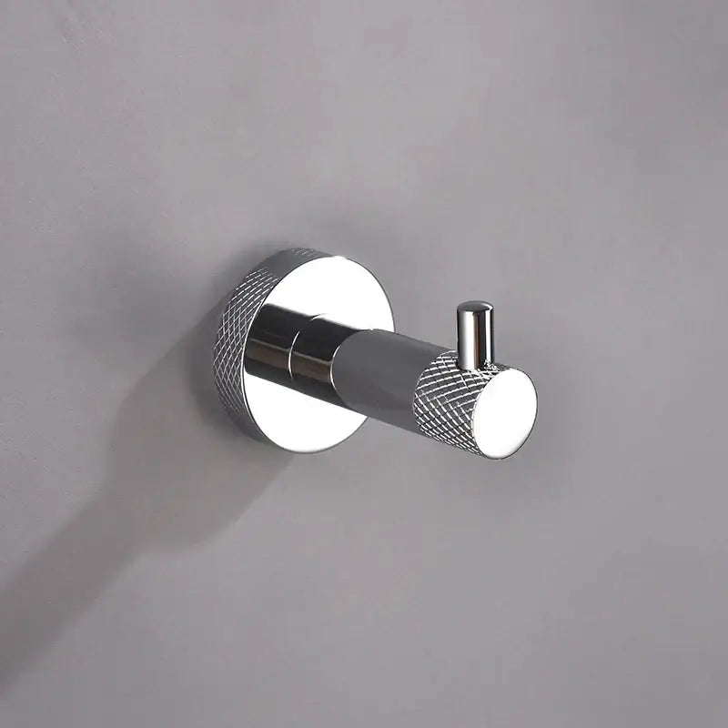 Modern rose gold and brushed gold stainless steel wall-mounted hook with knurled grip ends for decorbites bathroom accessories