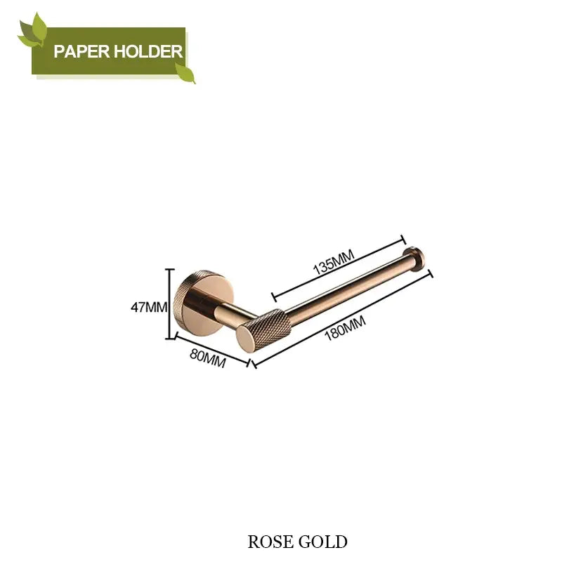 Modern rose gold stainless steel toilet paper holder with textured grip featured in decorbites bathroom accessories