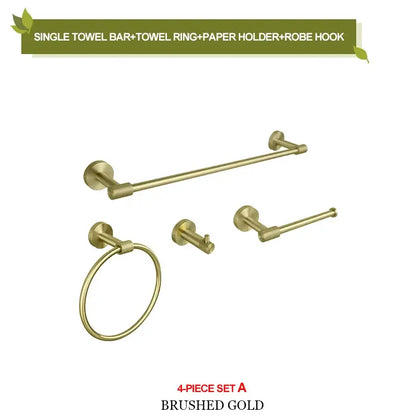 Brushed gold stainless steel bathroom hardware set with towel bar ring paper holder and robe hook by decorbites bathroom accessories