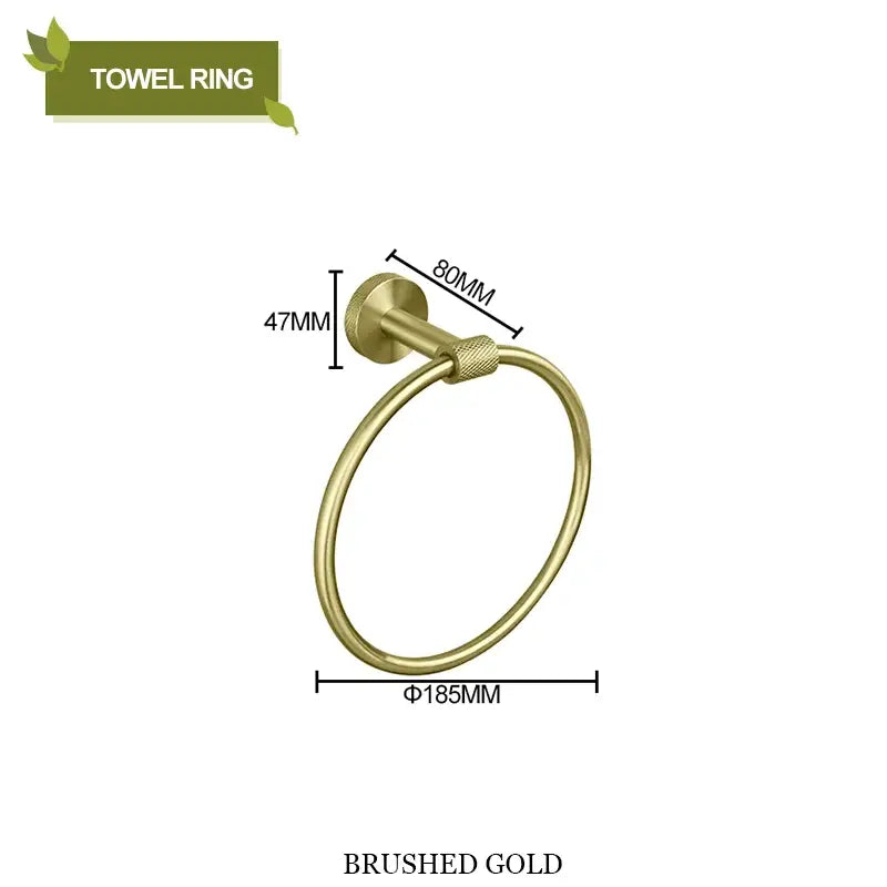 Brushed gold stainless steel towel ring with circular design and textured base from decorbites bathroom accessories