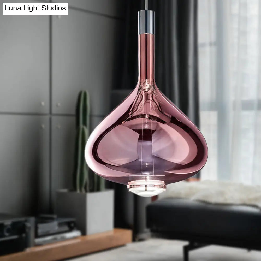 Modern Rose Gold/Clear/Smoke Glass Pendant Light - Beaker-Inspired Shape | 1-Light Dining Room Hanging Kit