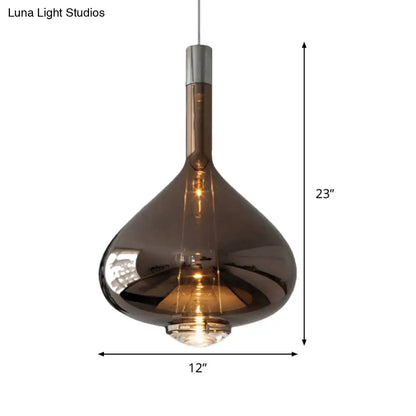 Modern Rose Gold/Clear/Smoke Glass Pendant Light - Beaker-Inspired Shape | 1-Light Dining Room Hanging Kit