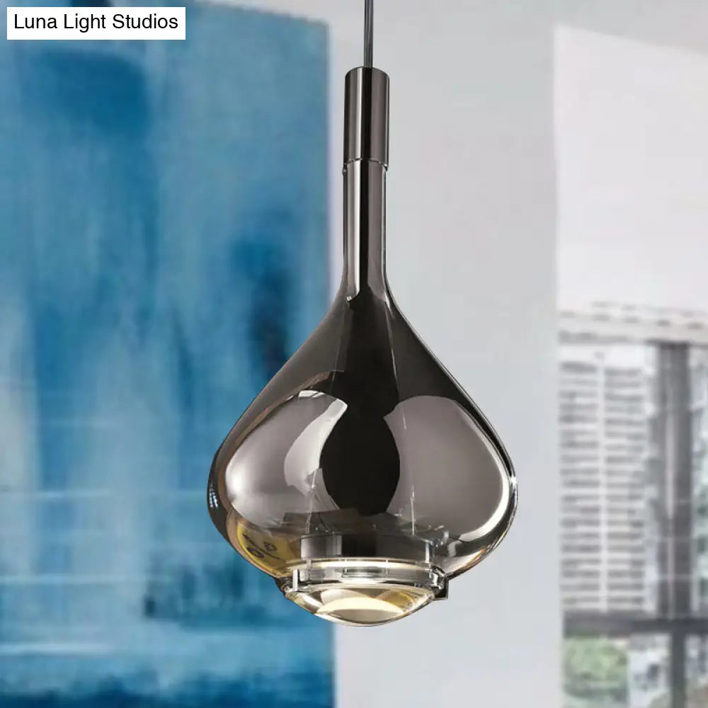 Modern Rose Gold/Clear/Smoke Glass Pendant Light - Beaker-Inspired Shape | 1-Light Dining Room Hanging Kit