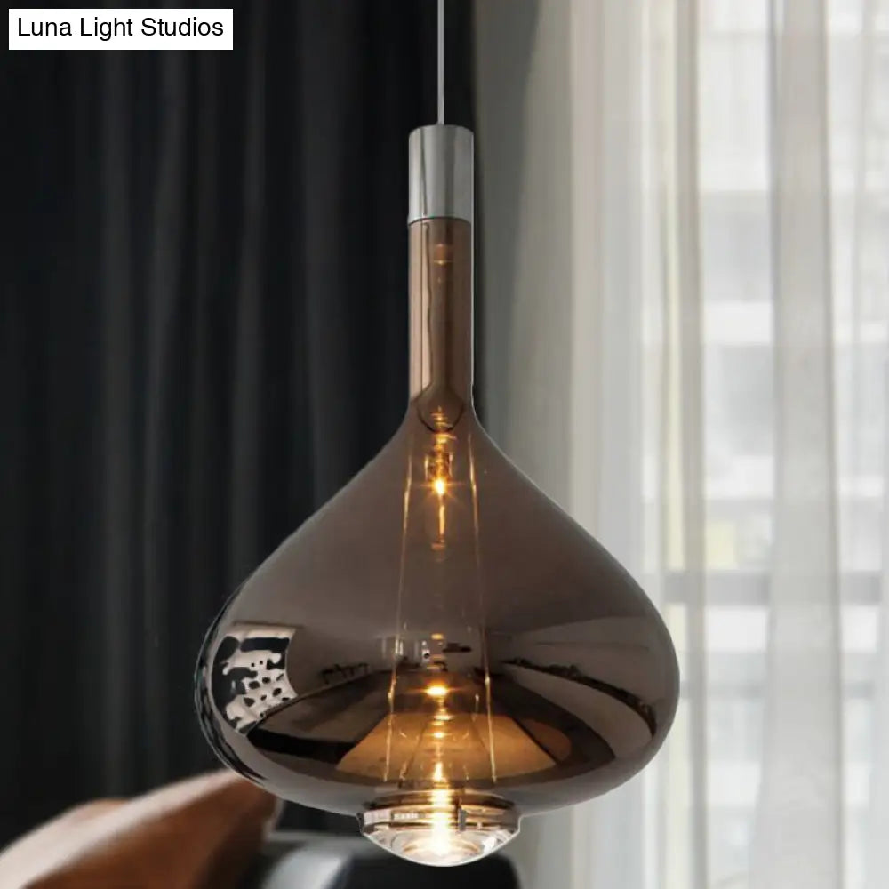 Modern Rose Gold/Clear/Smoke Glass Pendant Light - Beaker-Inspired Shape | 1-Light Dining Room Hanging Kit