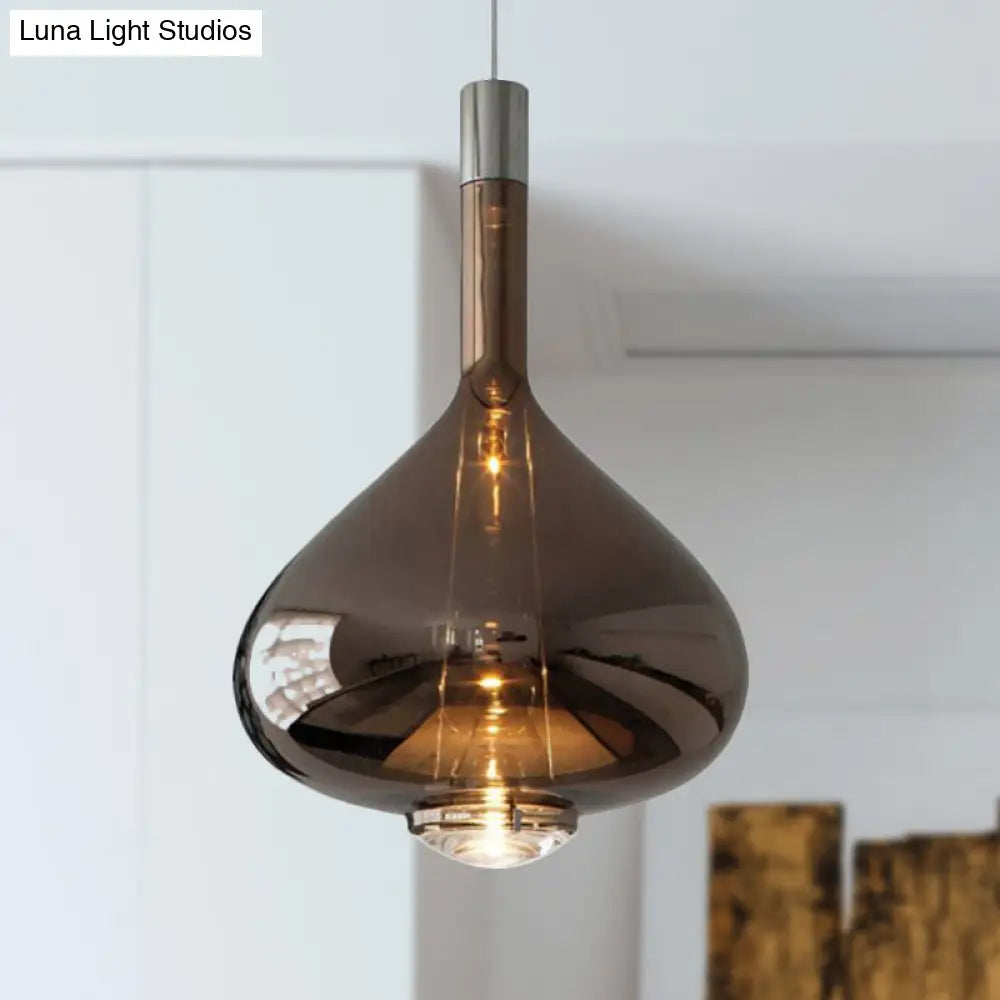 Modern Rose Gold/Clear/Smoke Glass Pendant Light - Beaker-Inspired Shape | 1-Light Dining Room Hanging Kit