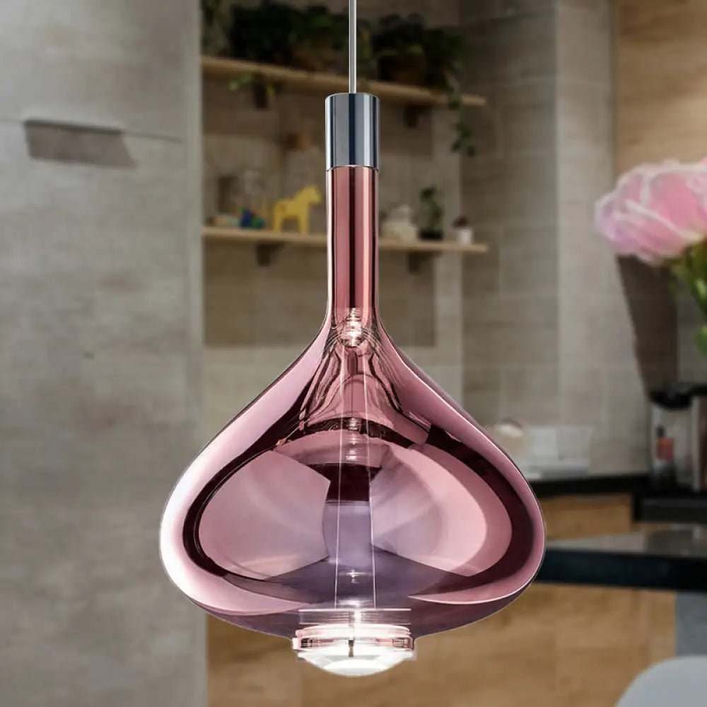 Modern Rose Gold/Clear/Smoke Glass Pendant Light - Beaker-Inspired Shape | 1-Light Dining Room Hanging Kit