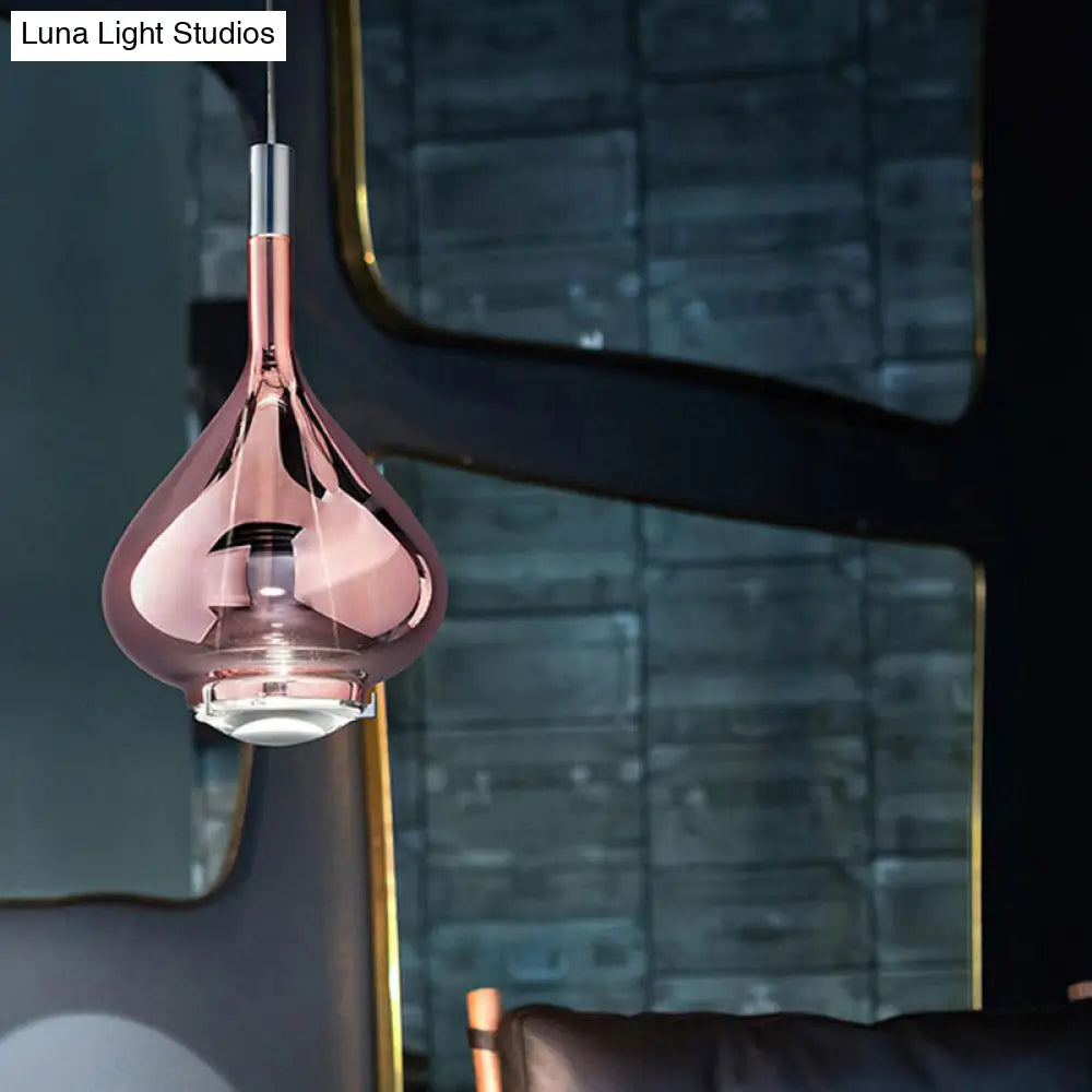 Modern Rose Gold/Clear/Smoke Glass Pendant Light - Beaker-Inspired Shape | 1-Light Dining Room Hanging Kit