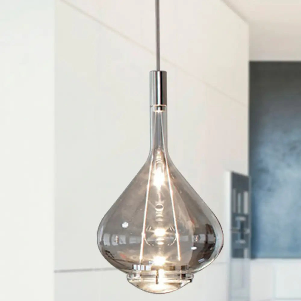 Modern Rose Gold/Clear/Smoke Glass Pendant Light - Beaker-Inspired Shape | 1-Light Dining Room Hanging Kit