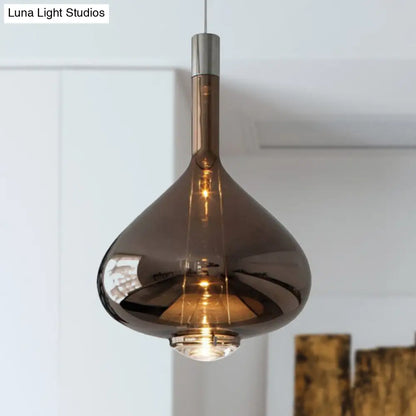 Modern Rose Gold/Clear/Smoke Glass Pendant Light - Beaker-Inspired Shape | 1-Light Dining Room Hanging Kit