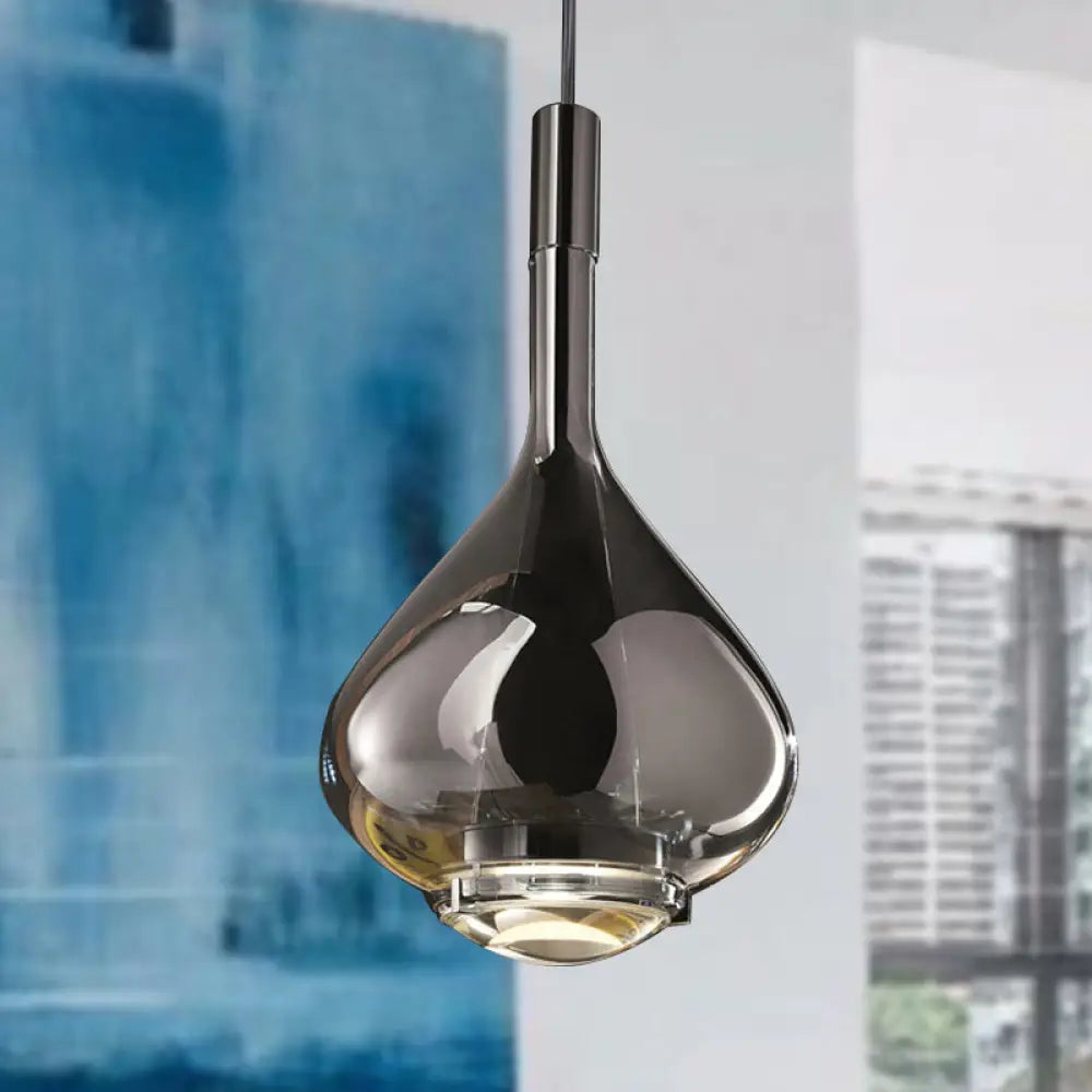 Modern Rose Gold/Clear/Smoke Glass Pendant Light - Beaker-Inspired Shape | 1-Light Dining Room Hanging Kit