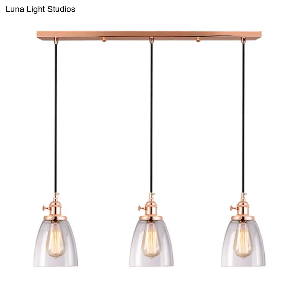 Modern Rose Gold Cone Pendant Light with Clear Glass Shades - 3-Light Dining Room Hanging Lamp