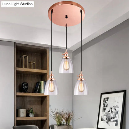 Modern Rose Gold Cone Pendant Light with Clear Glass Shades - 3-Light Dining Room Hanging Lamp