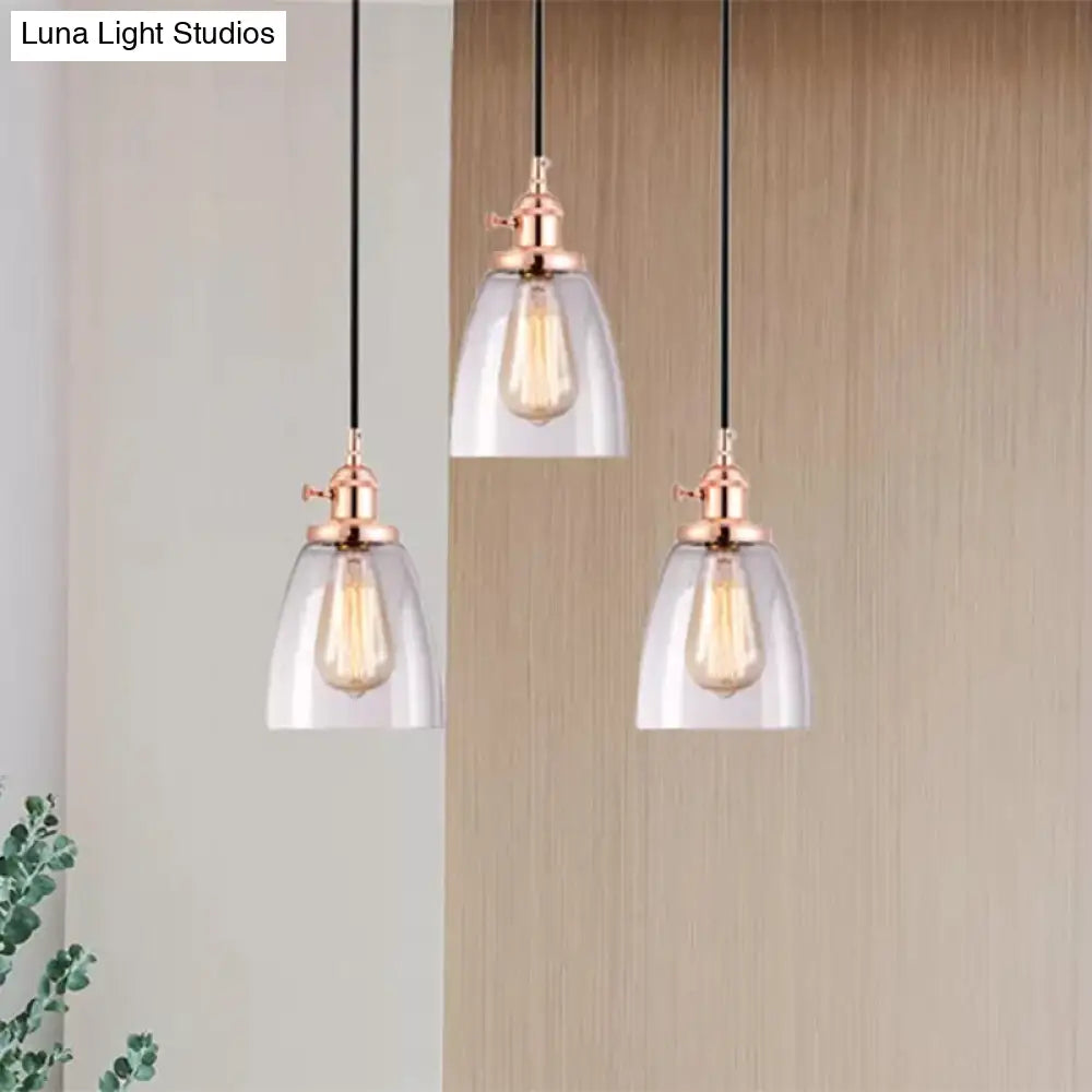 Modern Rose Gold Cone Pendant Light with Clear Glass Shades - 3-Light Dining Room Hanging Lamp