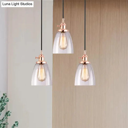 Modern Rose Gold Cone Pendant Light with Clear Glass Shades - 3-Light Dining Room Hanging Lamp