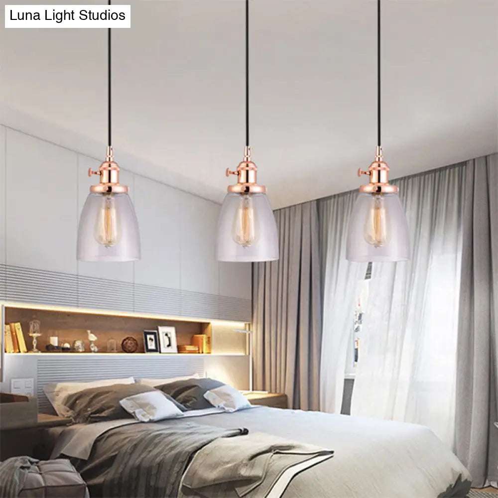 Modern Rose Gold Cone Pendant Light with Clear Glass Shades - 3-Light Dining Room Hanging Lamp