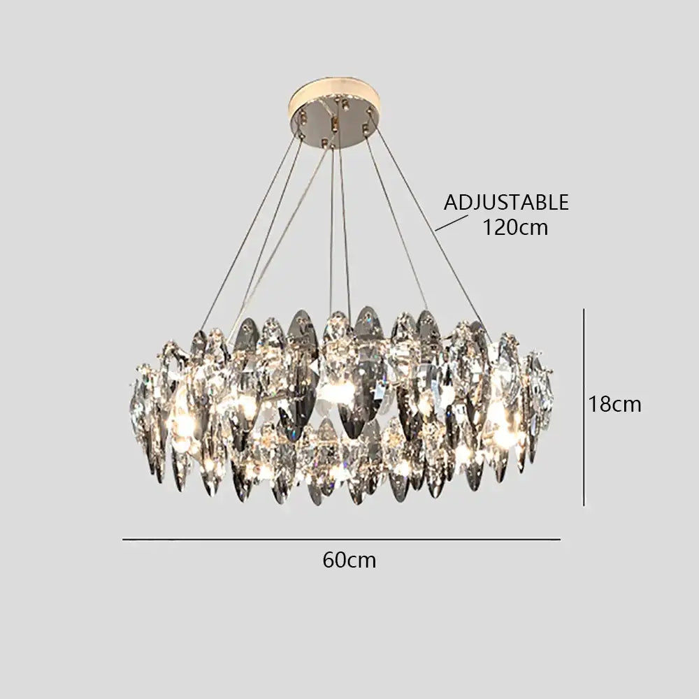 A modern circular pendant light with clear crystal teardrop pendants and chrome mount by decorbites crystal dimmable