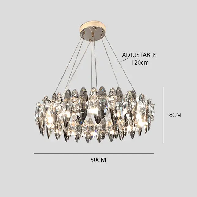 Elegant crystal dimmable led pendant lights with circular design and silver-toned crystals for modern dining room decorbites