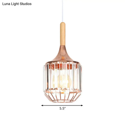 Modern Rose Gold Drum Pendant Light with Metal Cage for Corridor