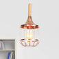 Modern Rose Gold Drum Pendant Light with Metal Cage for Corridor