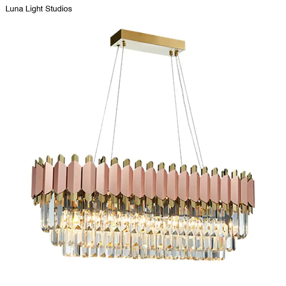 Decorbites traditional gold oval crystal chandelier light fixture with rose gold panels and clear prisms for dining room