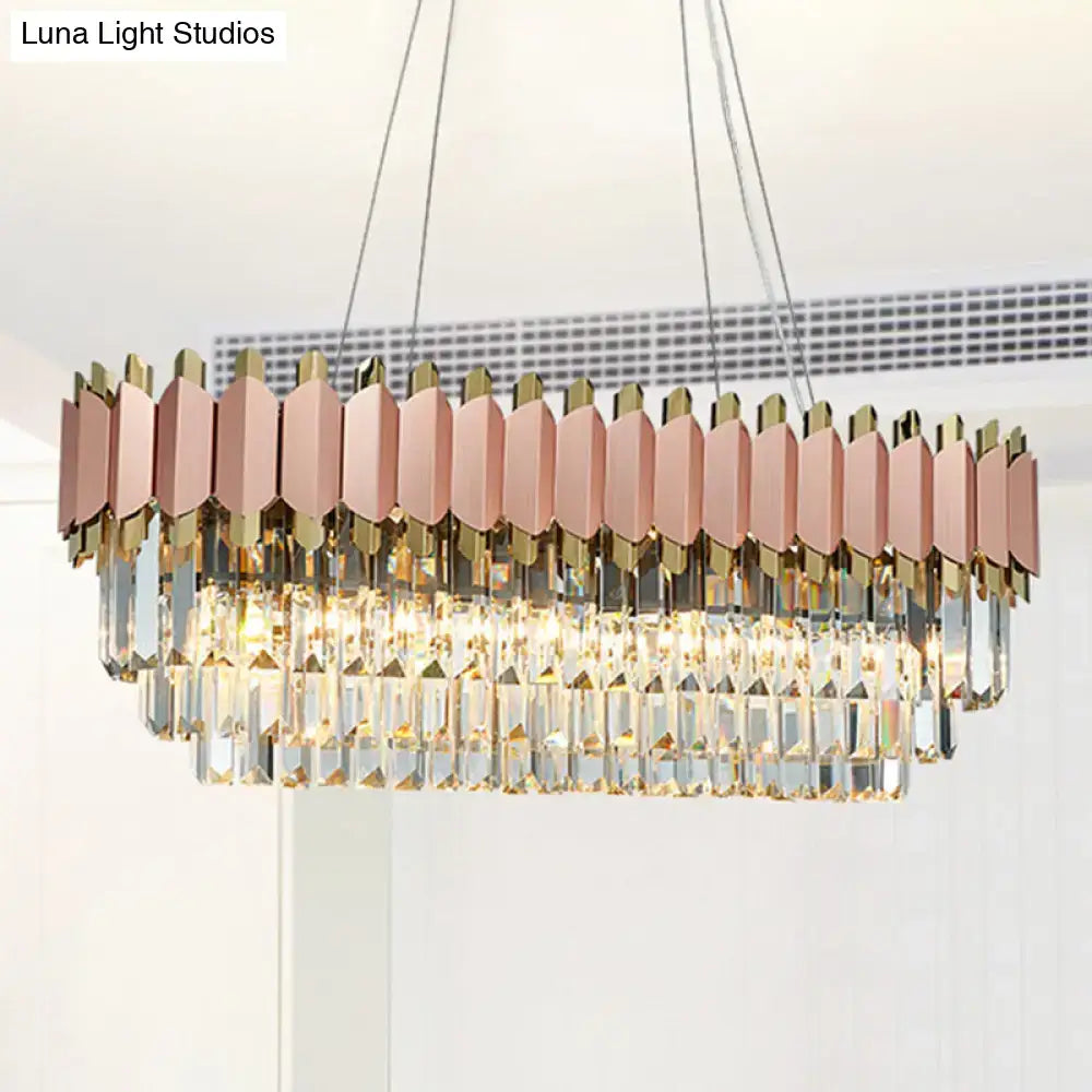 DecorBites™ traditional gold oval crystal chandelier with rose gold and brass light fixture for dining room use