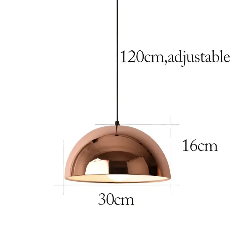 Copper-colored dome pendant light with sleek modern design and adjustable length for dining room decorbites rose gold pendant lights