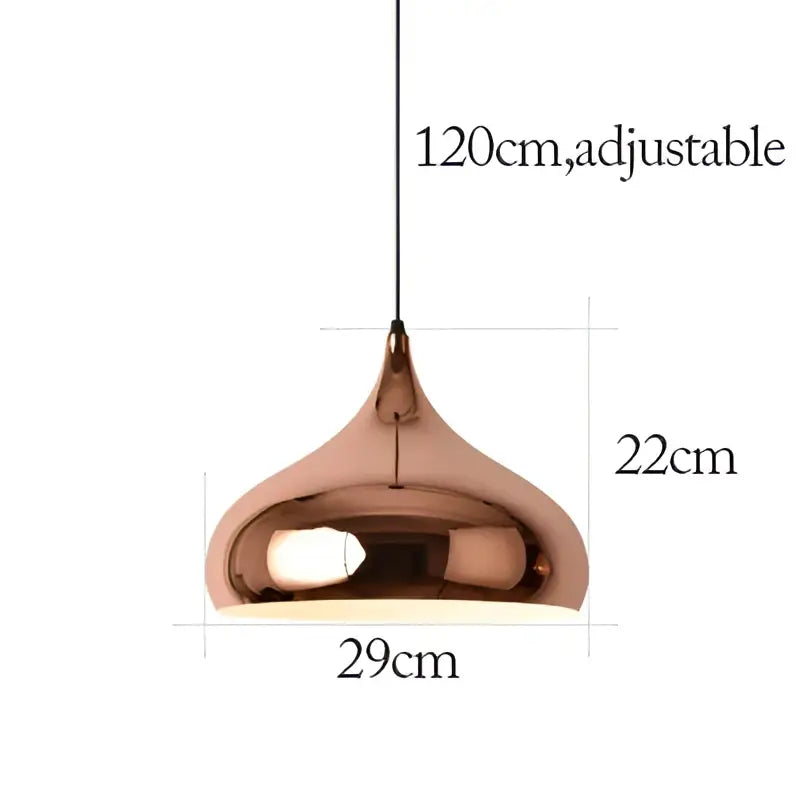 Modern rose gold pendant lights featuring a copper-toned teardrop design with metallic finish and adjustable chain decorbites rose gold