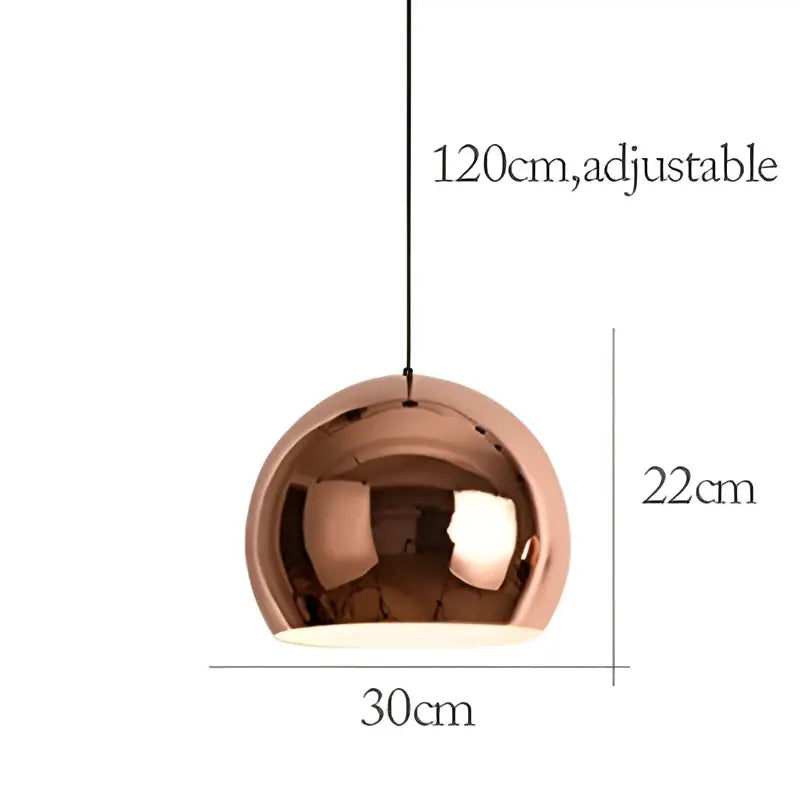 A sleek rose gold pendant light with polished metallic dome design for dining room island decor by decorbites rose gold
