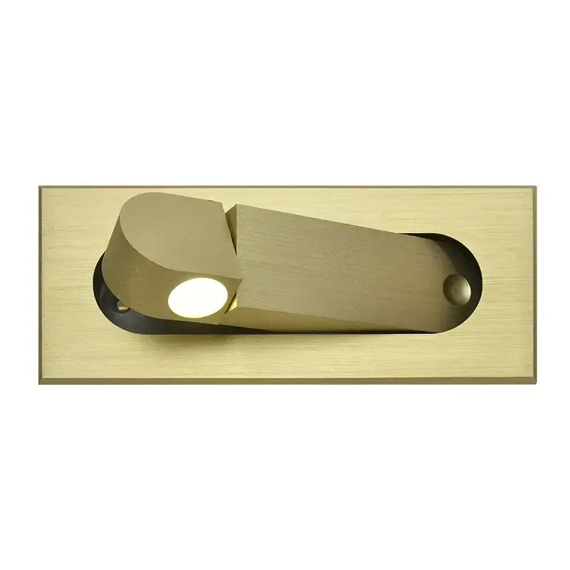 Brushed brass rectangular wall lamp with integrated led bulb in modern rose gold and stainless steel design for bedroom reading
