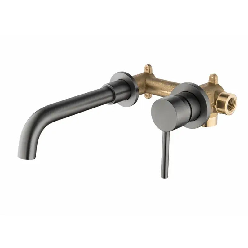 Modern rose gold wall mounted bathroom faucet with matte black spout and brass valve single-hole deck cold water design