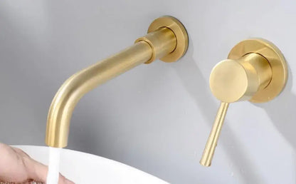 Modern rose gold wall mounted bathroom faucet with single-hole deck design and cold water function in gold tone