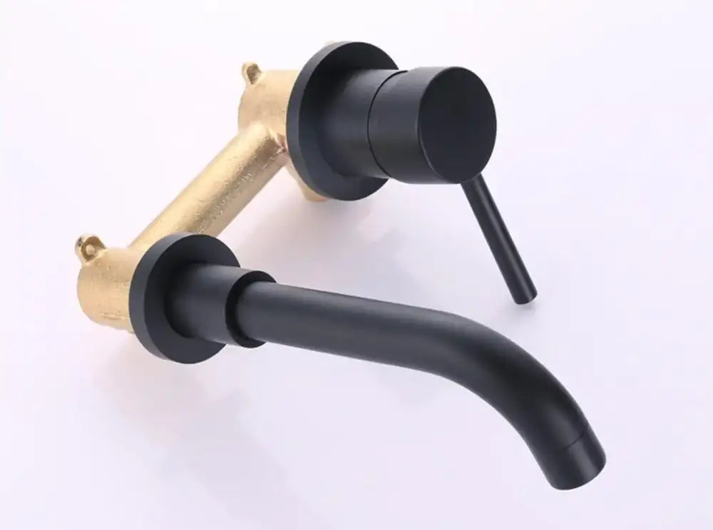 Modern black and brass wall-mounted faucet with sleek minimalist design for cold water single-hole deck installation