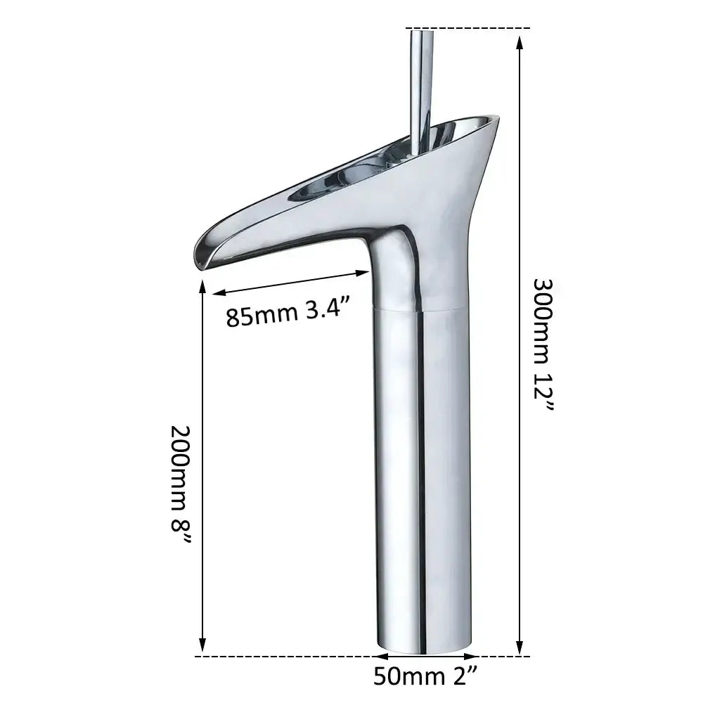 Modern rose gold waterfall bathroom faucet with chrome finish and tall cylindrical base for decorbites golden waterfall use