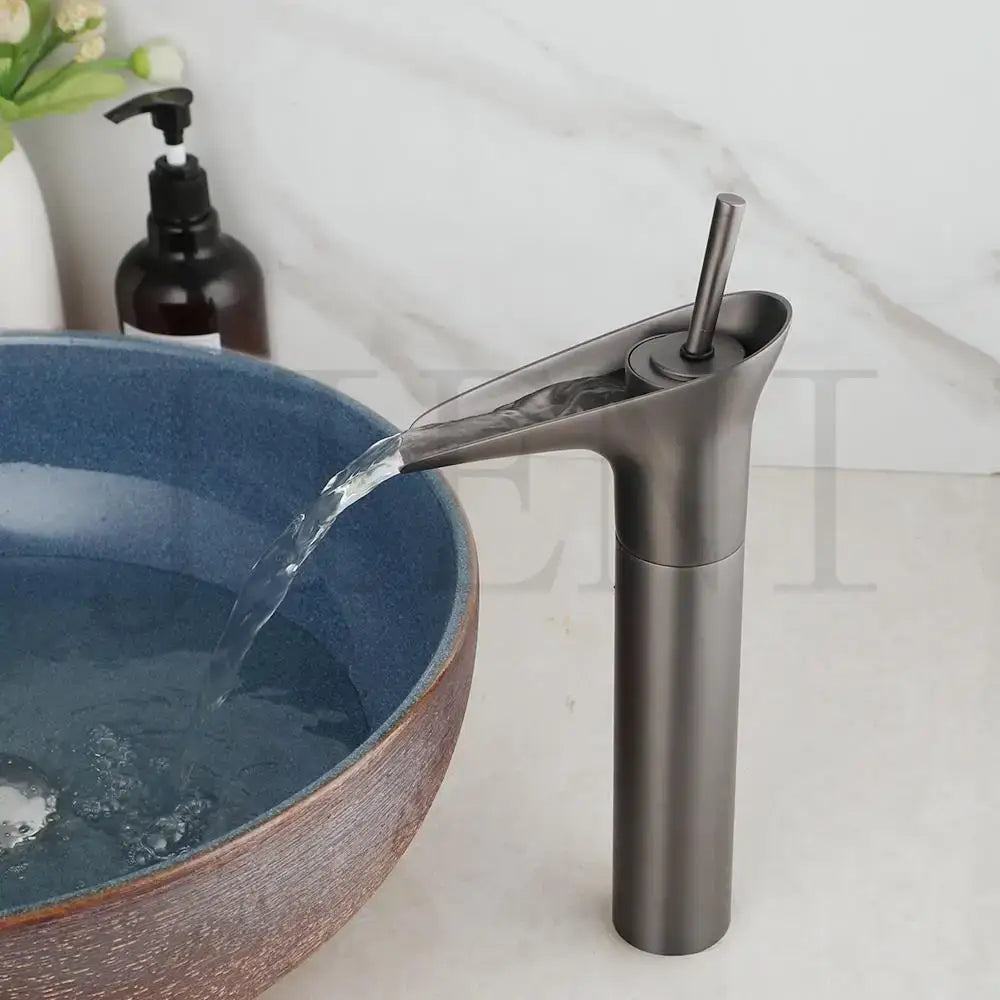 Modern matte black waterfall bathroom faucet with sleek spout design for decorbites golden waterfall style decor