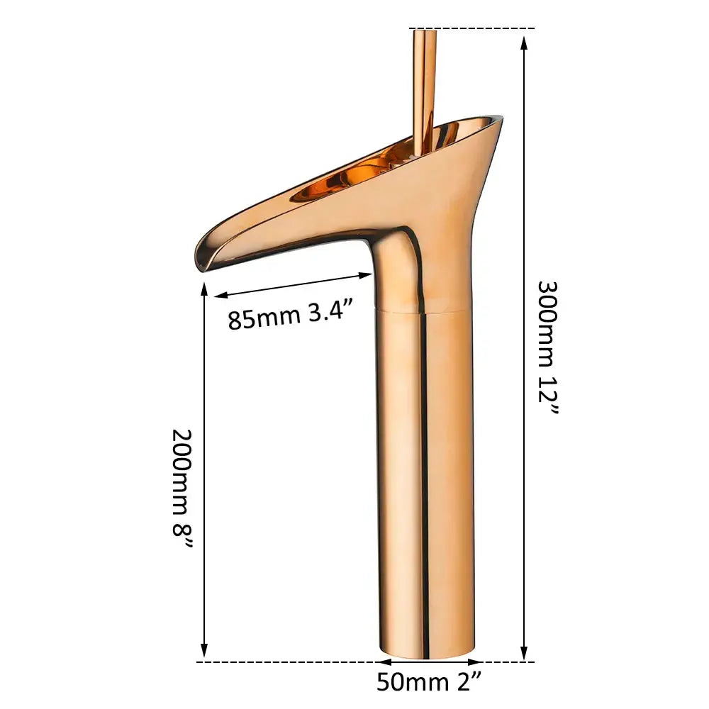 Modern rose gold waterfall bathroom faucet with single handle tall tap for decorbites golden waterfall decor