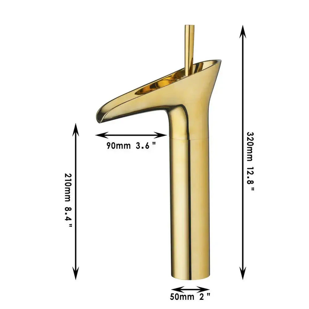 Modern rose gold waterfall bathroom faucet single handle tall tap with sleek golden waterfall decorbites design