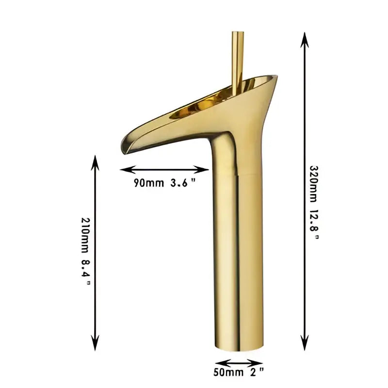 Modern rose gold waterfall bathroom faucet with single handle tall tap and polished metallic finish for decorbites golden waterfall design