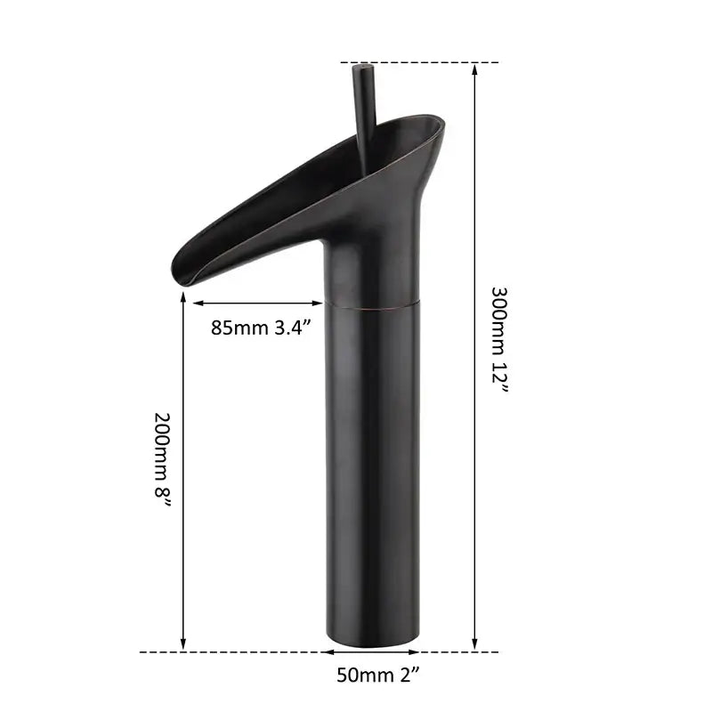 Modern rose gold waterfall bathroom faucet single handle tall tap with a black matte-finish sleek modern design