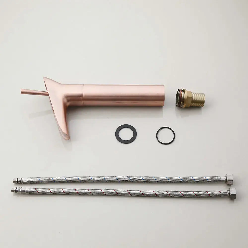 Modern rose gold waterfall bathroom faucet single handle tall tap with brushed metal finish for decorbites golden waterfall decor